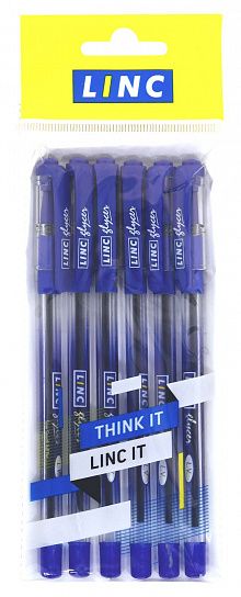 Набор шариковых ручек Linc Glycer синие, 1 цвет, 0,7 мм, 6 шт, круглый корпус, грип, игольчатый наконечник
