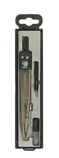 Набор чертежный (готовальня) GLOBUS ЮНИОР циркуль 125 мм металлический черный, 3 предмета, в пластиковом пенале с европодвесом