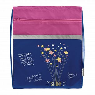 Мешок для обуви Schoolformat SHINE BRIGHT 49х41 см, синий, 1 отделение, с большим карманом на молнии, для девочек