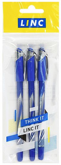 Набор шариковых ручек Linc GLISS cиние, 1 цвет, 0,7 мм, 3 шт, круглый корпус, игольчатый наконечник