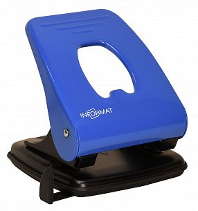Дырокол INFORMAT Office до 40 листов 2 отверстия, металлический, синий с линейкой форматов
