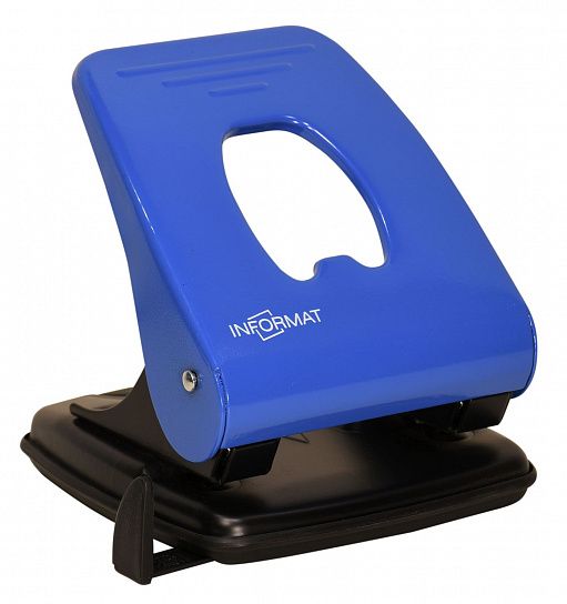 Дырокол INFORMAT Office до 40 листов 2 отверстия, металлический, синий с линейкой форматов