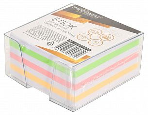 Блок для записей в подставке INFORMAT 9х9х5 см ассорти 4 цвета 80 г/м2, цвет подставки прозрачный