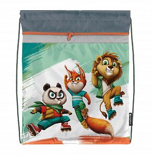 Мешок для обуви Schoolformat ВЕСЕЛЫЕ ЗВЕРЯТА 42х34 см, серый, 1 отделение, с большим карманом на молнии, универсальный