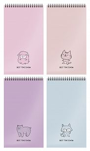 Блокнот А7 40 л. клетка Schoolformat ПРИКОЛЬНЫЙ СОВЕТ.МИЛЫЕ ЖИВОТНЫЕ на гребне, мелованный картон, сплошной Уф-лак