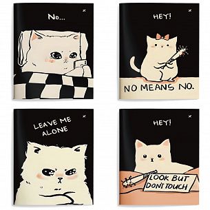 Книжка записная А6 98х140 мм 32 л. клетка LOREX MOOD CAT мягкая обложка с дизайном, soft touch, двойная обложка, запечатка форзаца