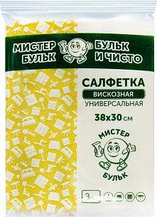 Салфетки универсал., Мистер Бульк вискоза 38х30 см ассорти 3 шт