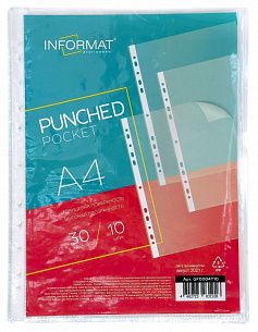 Файлы INFORMAT А4 30 мкм прозрачные, гладкие, 10 шт