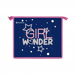 Папка для тетрадей 1 отделение А5 Schoolformat GIRL WONDER синяя, молния сверху, пластик, для девочек