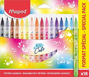 Фломастеры MAPED MINI CUTE классические 18 цв. круглый корпус, стандартные, картонная упаковка