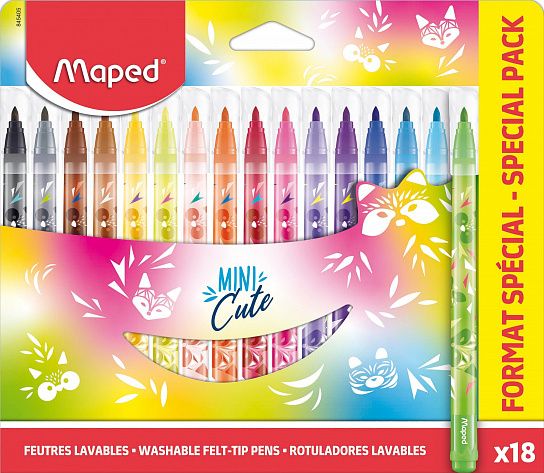 Фломастеры MAPED MINI CUTE классические 18 цв. круглый корпус, стандартные, картонная упаковка