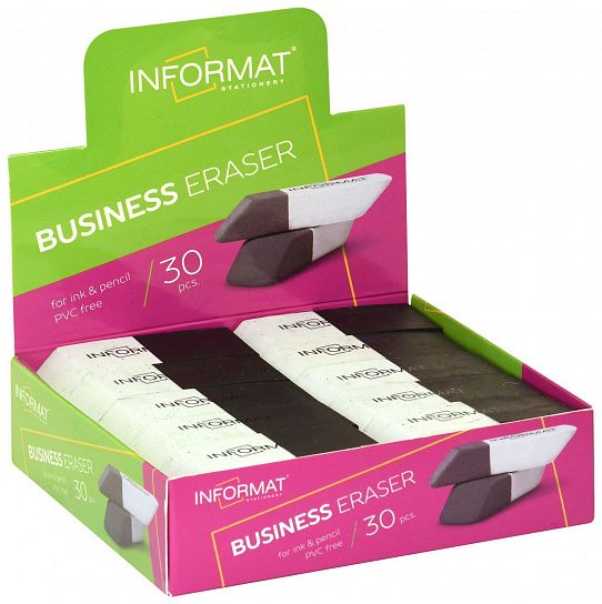 Ластик INFORMAT БИЗНЕС каучук 53х19х9 мм скошенный, серо-белый комбинированный