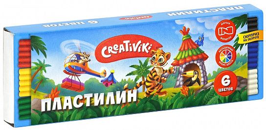 Пластилин Creativiki 6 цветов 90 г ассорти, со стеком