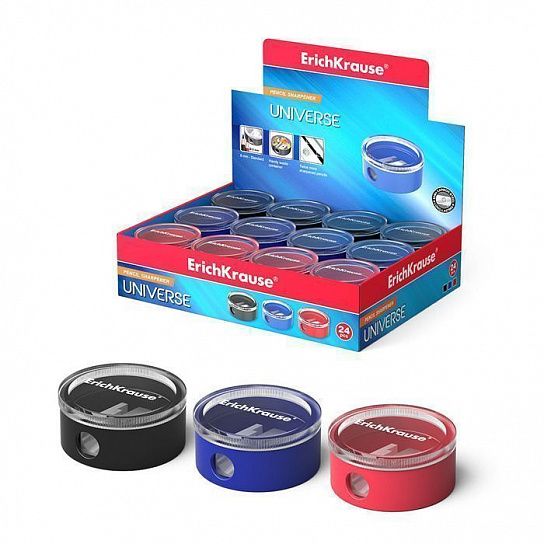 Точилка ErichKrause Universe ассорти, корпус пластик, 1 отверстие, в тубусе