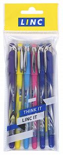 Набор шариковых ручек Linc GLISS синие, 1 цвет, 0,7 мм, 6 шт, круглый корпус, игольчатый наконечник