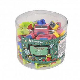 Точилка Schoolformat Comfy ассорти, корпус пластик, 1 отверстие, резиновые вставки, в тубусе