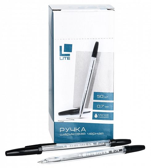 Ручка шариковая LITE 51 черная 0,7 мм, прозрачный шестигранный корпус