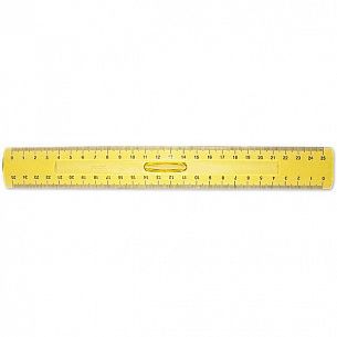 Линейка 25 см пластик тонированный, желтая с держателем