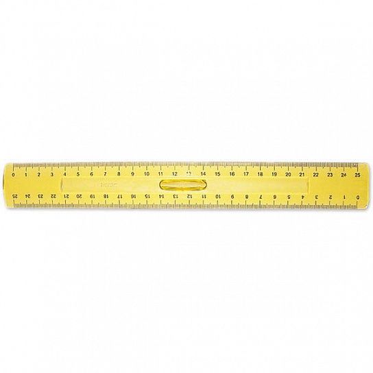 Линейка 25 см пластик тонированный, желтая с держателем