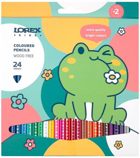 Набор цветных карандашей LOREX KIDS 24 цв. трехгранные, пластиковые в картонной упаковке +2 ч/г карандаша