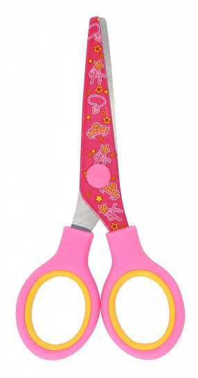 Ножницы школьные Schoolformat ПРИНЦЕССА безопасные 130 мм, ручки пластиковые с резиновыми вставками розовые с принтом на лезвиях