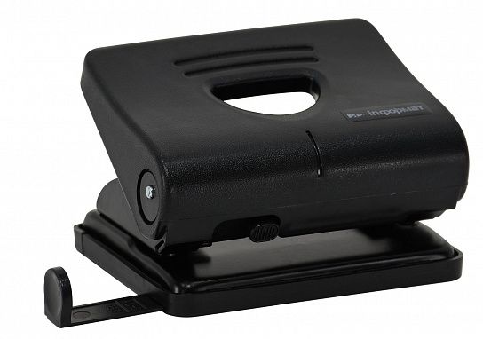 Дырокол INFORMAT Оптима до 20 листов 2 отверстия, пластиковый, черный с линейкой форматов
