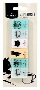 Набор ластиков LOREX VOLUME ERASER NAUGHTY CAT, ПВХ, 35х21х10 мм прямоугольный, ассорти, мягкий, 6шт в блистере