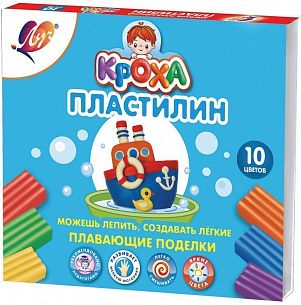 Пластилин плавающий классический Луч КРОХА 10 цветов 120 г ассорти, со стеком