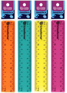 Линейка Schoolformat 15 см пластик непрозрачный, ассорти неон, с европодвесом