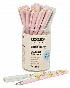 Ручка гелевая стираемая LOREX KIDS SHIBA BAND Slim Soft Grip 0,5 мм синяя, покрытие ultra-soft touch, грип