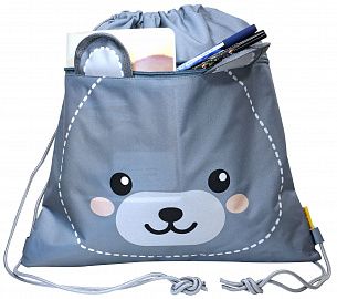 Мешок для обуви Каляка-Маляка МИШКА 38x38 см, серый, 1 отделение, с большим карманом на молнии, для мальчиков