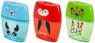 Точилка Каляка-Маляка с контейнером, ассорти, корпус пластик, 2 отверстия, в дисплее