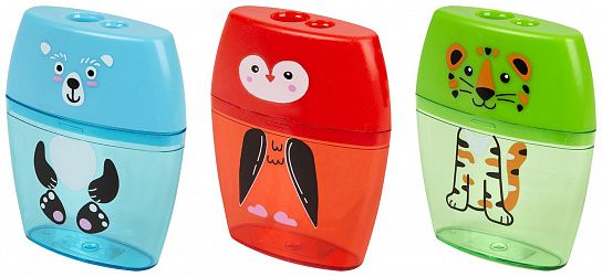 Точилка Каляка-Маляка с контейнером, ассорти, корпус пластик, 2 отверстия, в дисплее