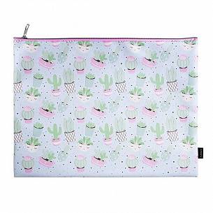 Папка 1 отделение А4 LOREX SENSITIVE CACTUS голубая, молния сверху, искусственная кожа, для девочек