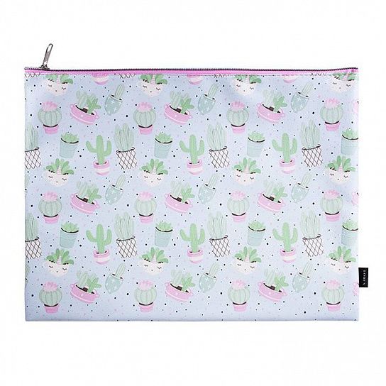 Папка 1 отделение А4 LOREX SENSITIVE CACTUS голубая, молния сверху, искусственная кожа, для девочек