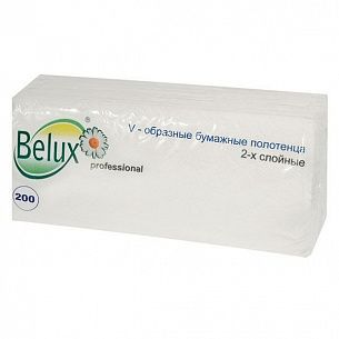 Полотенца бумажные BELUX, 2 слойные, V(ZZ)-сложение, 22х24 см, 200 л., белые