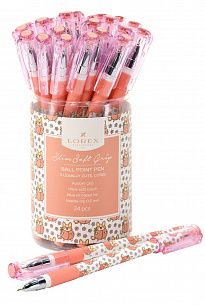 Ручка шариковая на масляной основе LOREX ILLEGALLY CUTE.CORGI Slim Soft Grip синяя 0,5 мм, бело-розовый круглый корпус, покрытие ultra-soft touch