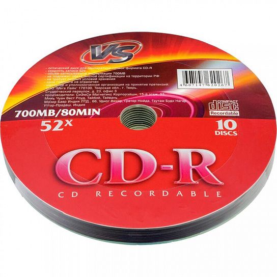 Диск CD-R VS 700 Мб 52х 10 шт pack wrap