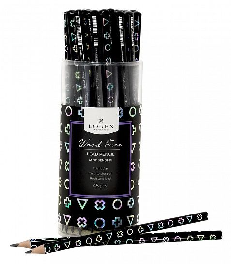 Карандаш чернографитный пластиковый LOREX WOOD FREE MINDBENDING НВ заточенный, трехгранный, принт на корпусе, тубус