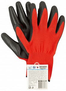 Перчатки трикотажные 1-2-Pro с полиуретановым неполным обливом 10 класс, черно-красные