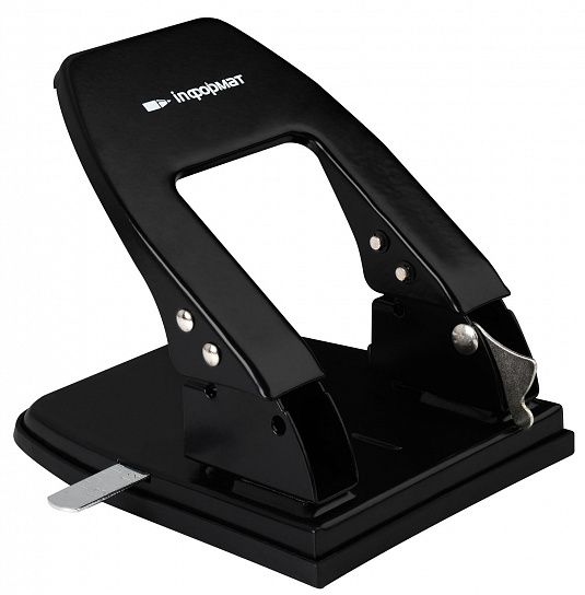 Дырокол INFORMAT OFFICE до 40 листов 2 отверстия, металлический, черный с линейкой форматов