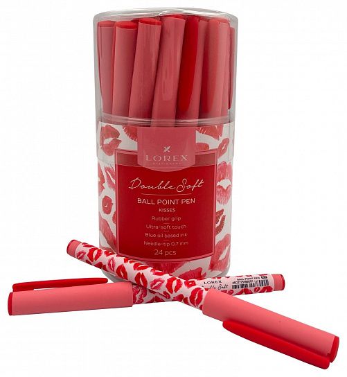 Ручка шариковая на масляной основе LOREX KISSES Double Soft синяя 0,7 мм, ассорти круглый корпус, ultra-soft touch, грип, игольчатый наконечик