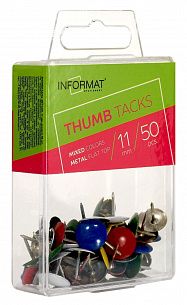 Кнопки усиленные INFORMAT 11 мм 50 шт с полимерным покрытием ассорти