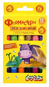 Фломастеры Каляка-Маляка классические 12 цв. круглый корпус, суперсмываемые, двухсторонние, принт на корпусе, картонная упаковка