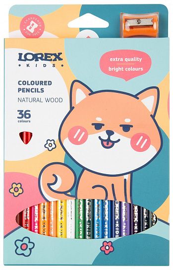 Набор цветных карандашей LOREX KIDS 36 цв. трехгранные, деревянные, с точилкой, в картонной упаковке