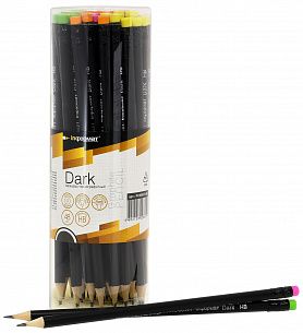 Карандаш чернографитный деревянный INFORMAT Dark НВ с ластиком, заточенный, круглый, принт на корпусе, тубус