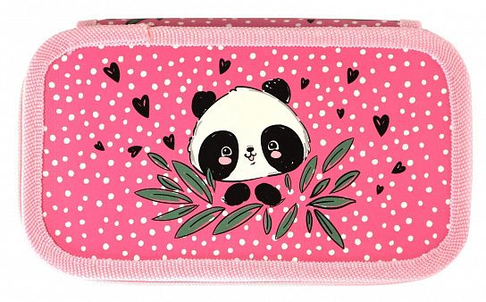 Пенал двухсекционный Schoolformat PANDASTIC 190х105х35 мм розовый, картон, полиэстер