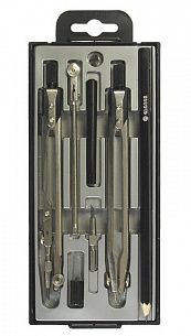 Набор чертежный (готовальня) GLOBUS ТЕХНИКА циркуль 155 мм металлический черный, 8 предметов, в пластиковом пенале с европодвесом