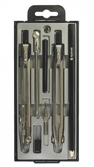 Набор чертежный (готовальня) GLOBUS ТЕХНИКА циркуль 155 мм металлический черный, 8 предметов, в пластиковом пенале с европодвесом