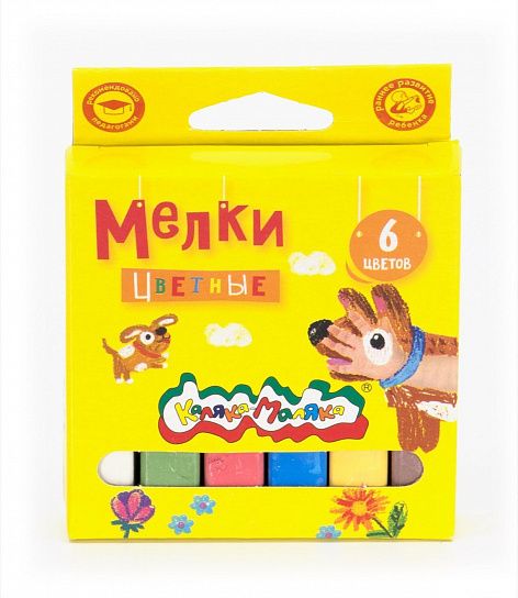 Мелки цветные Каляка-Маляка 6 шт, квадратные, в картонной упаковке с европодвесом